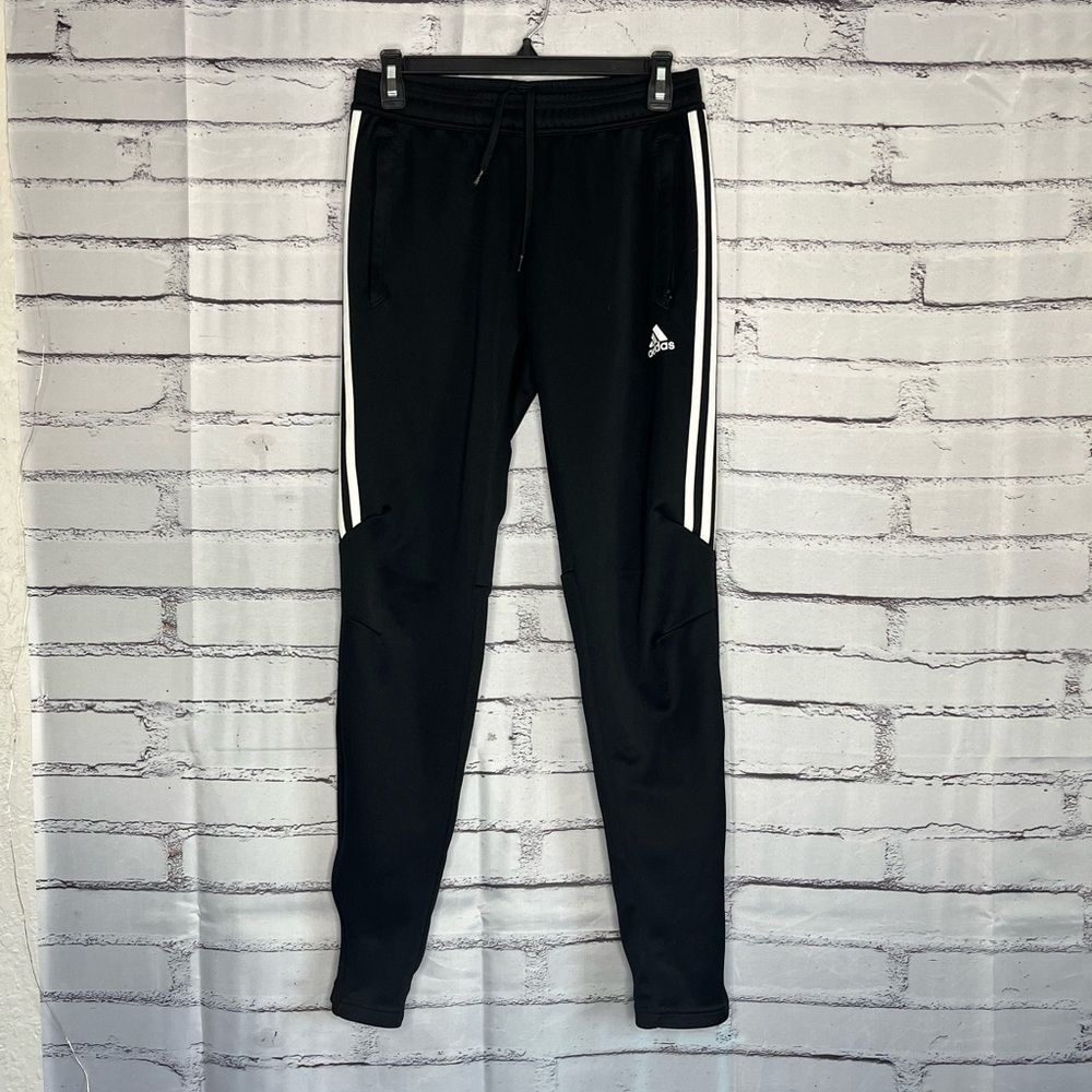 Adidas Black and White Track Pants with Tapered Fit Joggers SZ S Y2K Classic